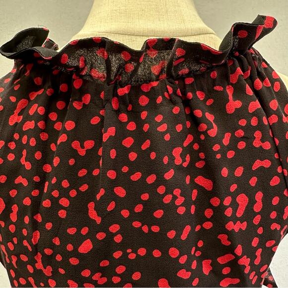 Michael Michael Kors Y2k tie high neck sleeveless blouse red dot print size 4 - Picture 4 of 15
